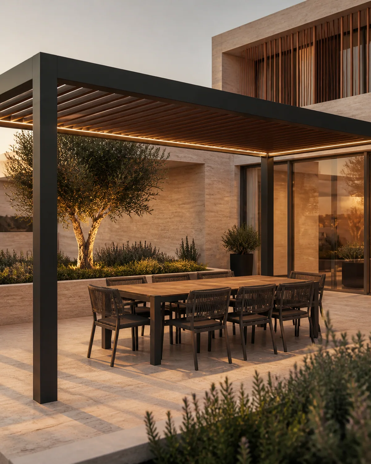 Dining Pergola Concept — dining concept render, UAE villa