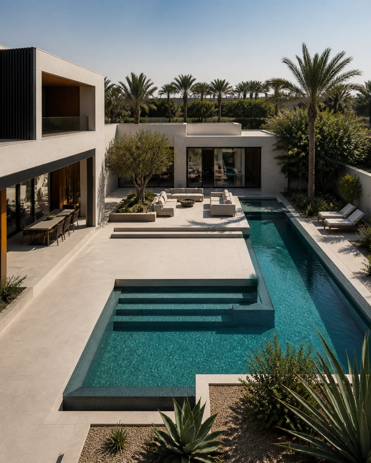 L-Shape Pool Concept — AI concept render, Virento pool