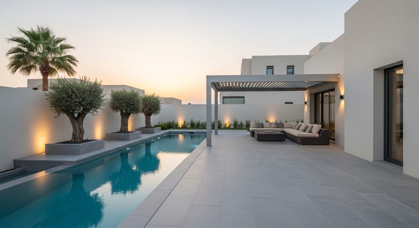Linear Pool Villa Concept — full build concept render, UAE villa