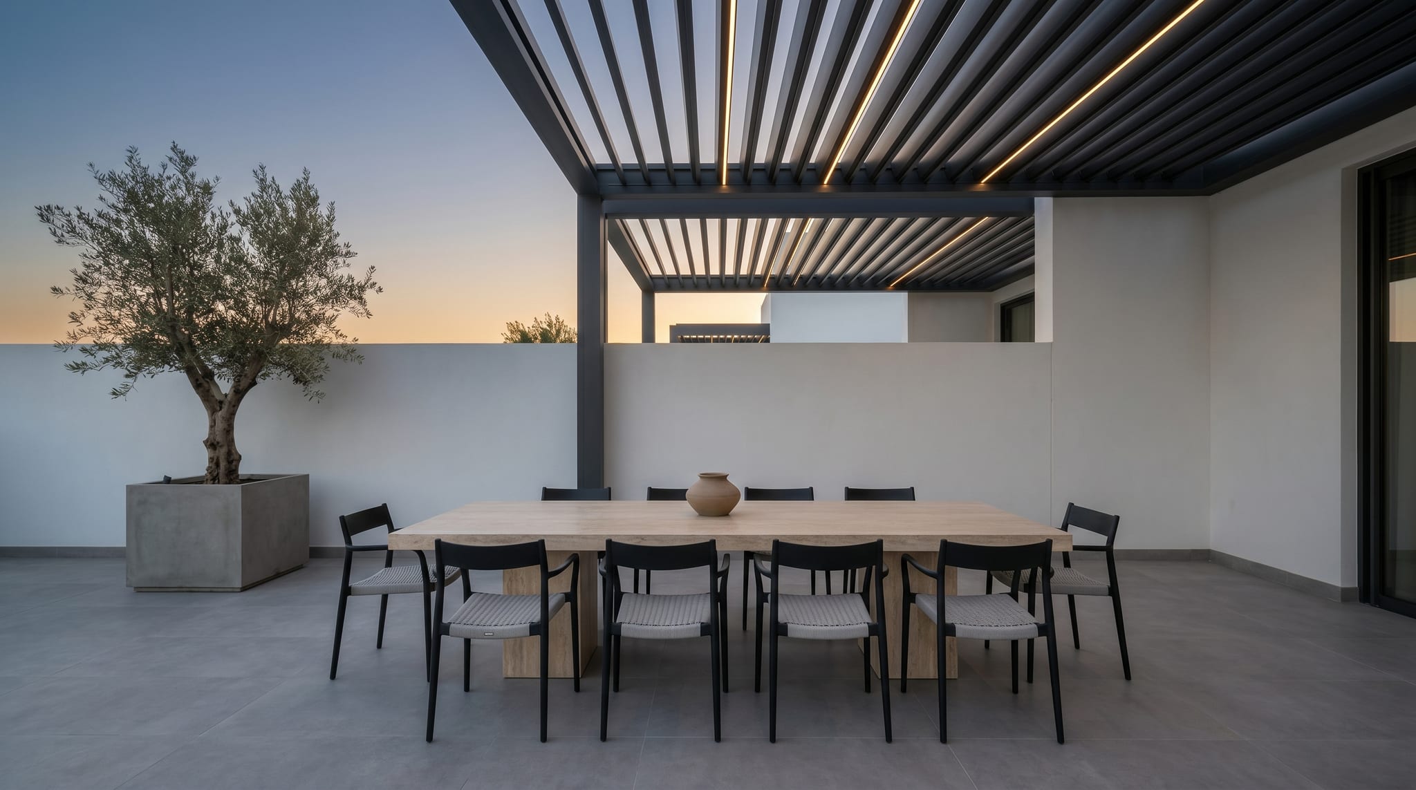 Dining Pergola Concept — dining concept render, UAE villa