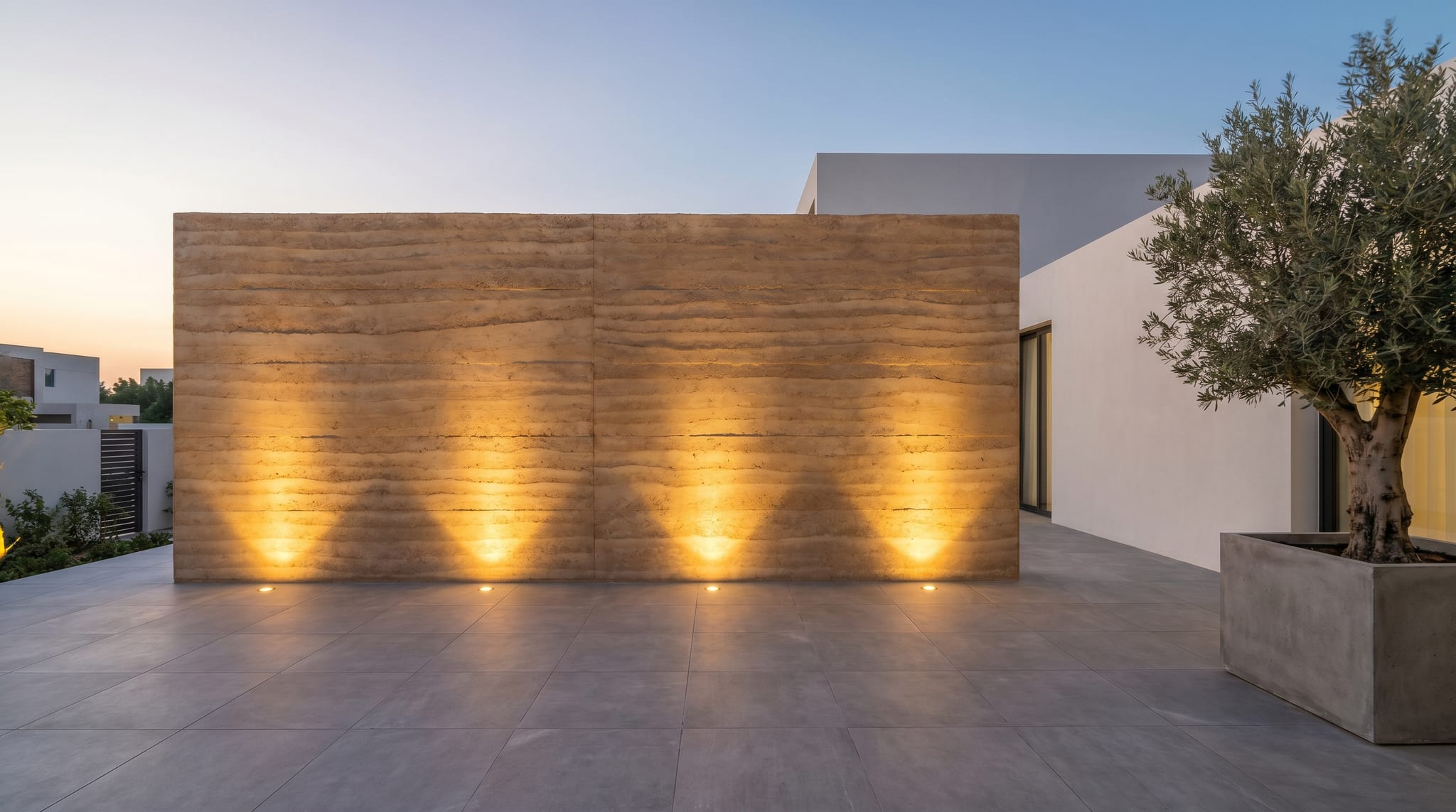 Privacy Wall Concept — feature concept render, UAE villa
