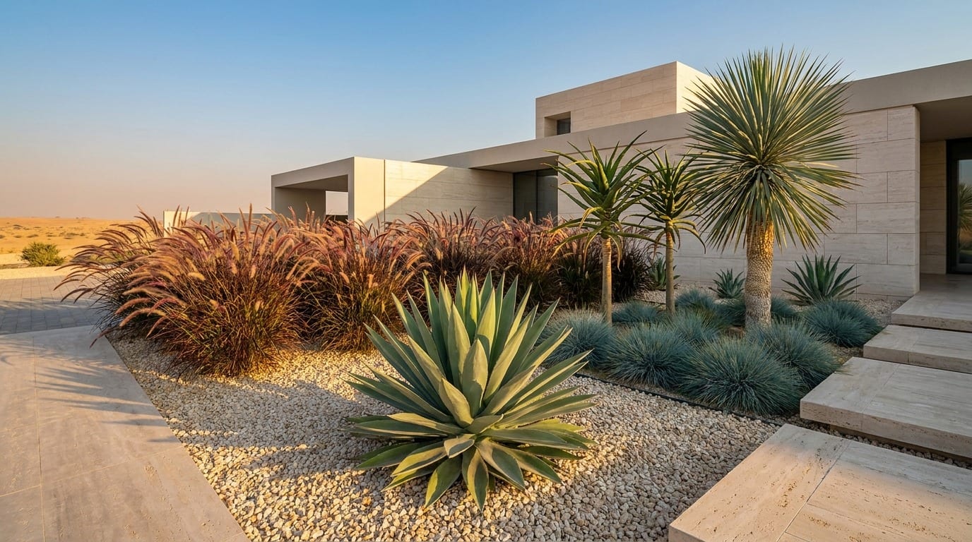 Desert Planting Concept — landscape concept render, UAE villa